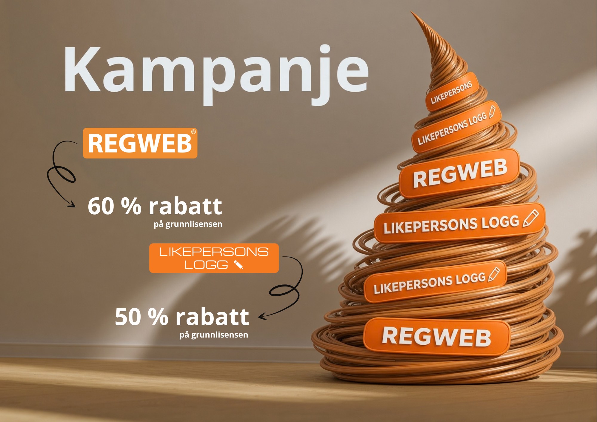 Kampanje: Regweb 60 % rabatt, Likepersonslogg 50 % rabatt på grunnlisensen