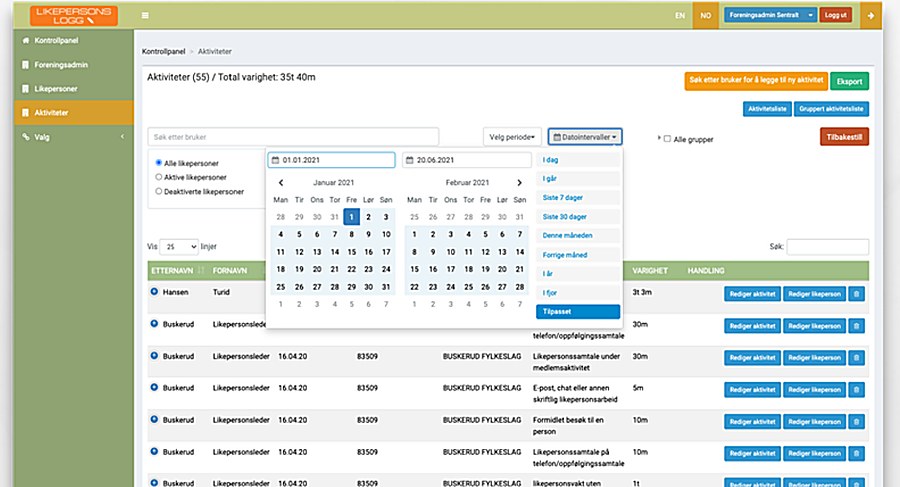 Innlogging for sentralt-ledd og distriktsavdelinger i Likepersonslogg